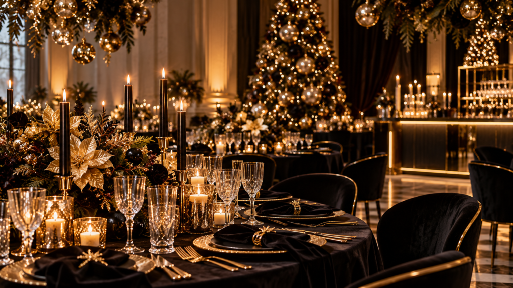 Black and Gold Christmas Gala Table