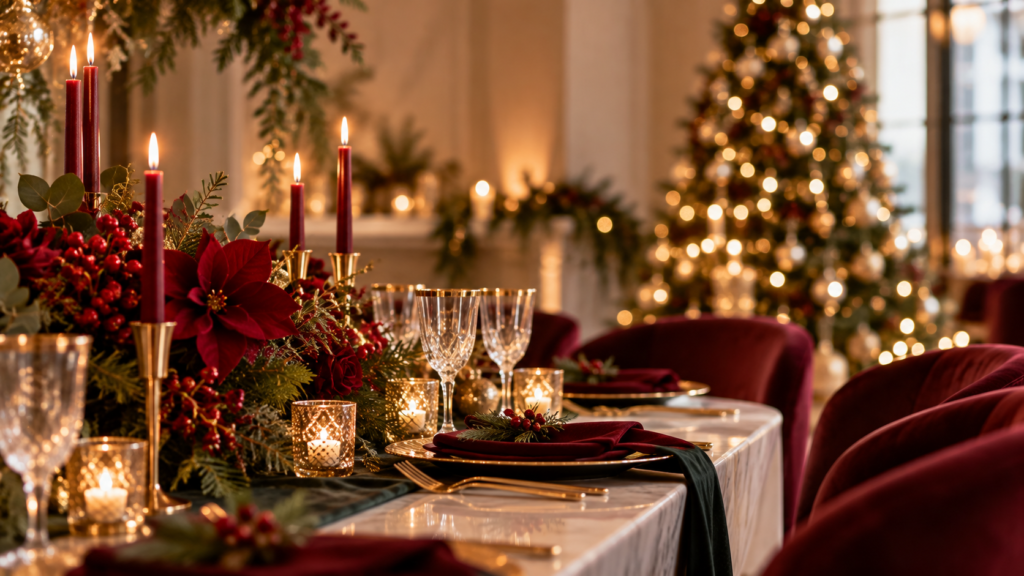 Elegant Burgundy Christmas Tablescape